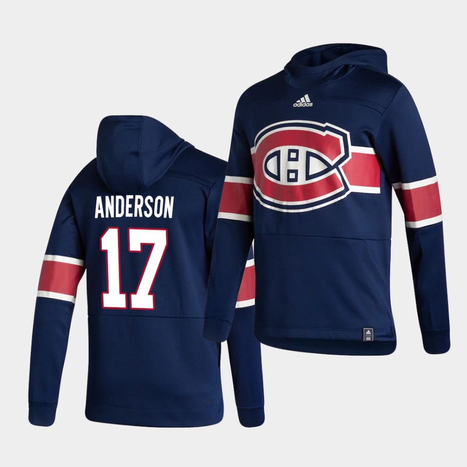 Men Montreal Canadiens #17 Anderson Blue NHL 2021 Adidas Pullover Hoodie Jersey->->NHL Jersey